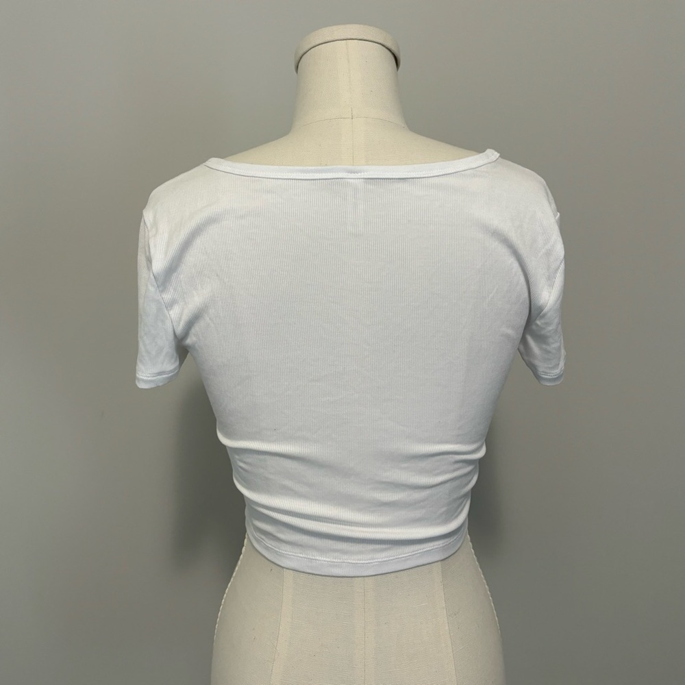 Aritzia Sunday Best Holly Top Button Front Cropped Rib T-Shirt White Crop Top S - Picture 10 of 14